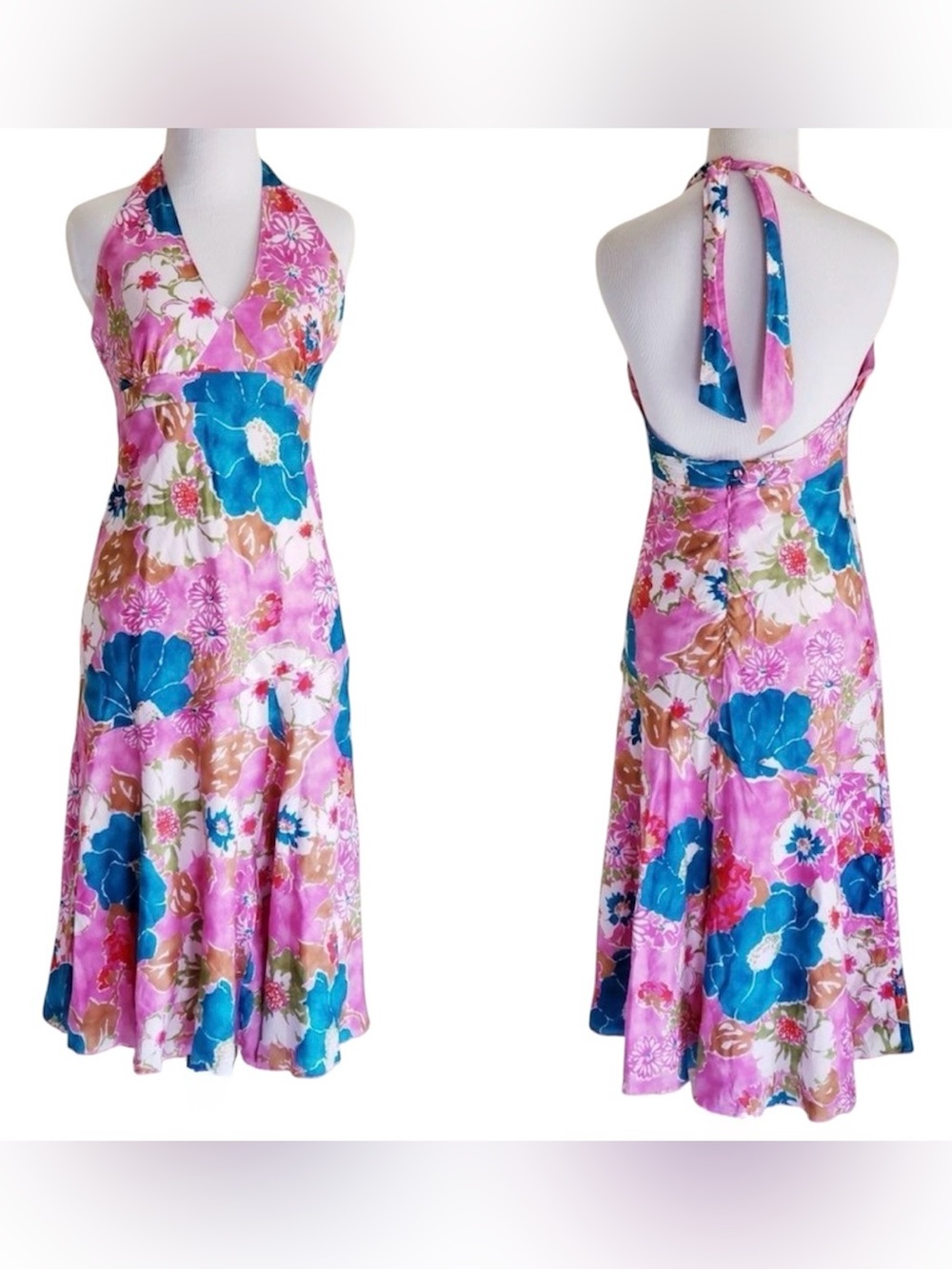 Roxy Y2K Pink & Blue Floral Halter Sundress